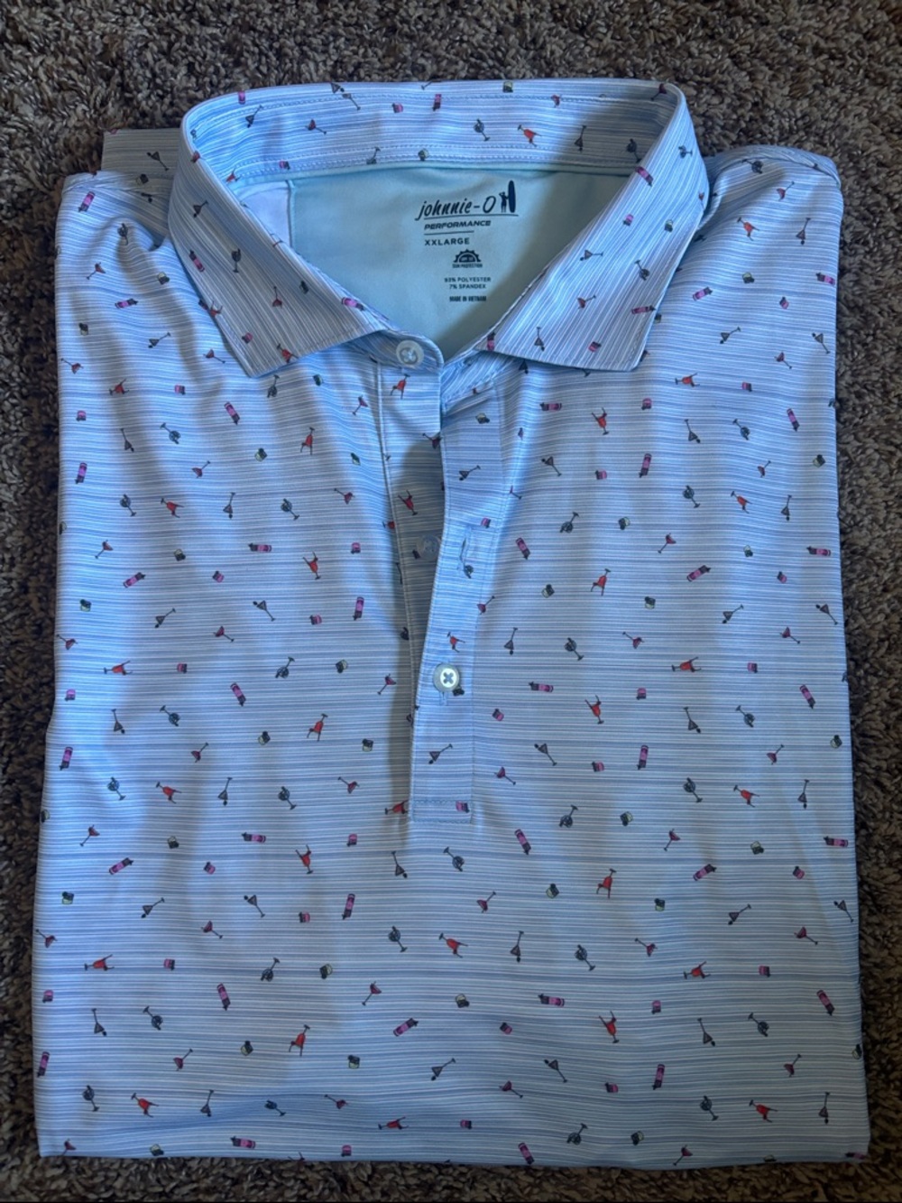 johnnie-O Light Blue Polo with Cocktail 🍹 🍸print XXL
